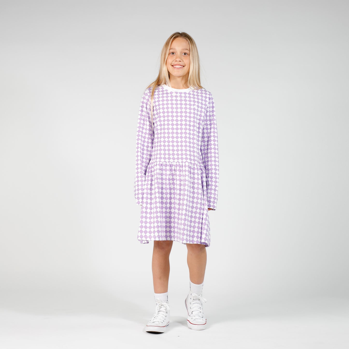 Hello Stranger Long Sleeve Monday Dress Purple Check