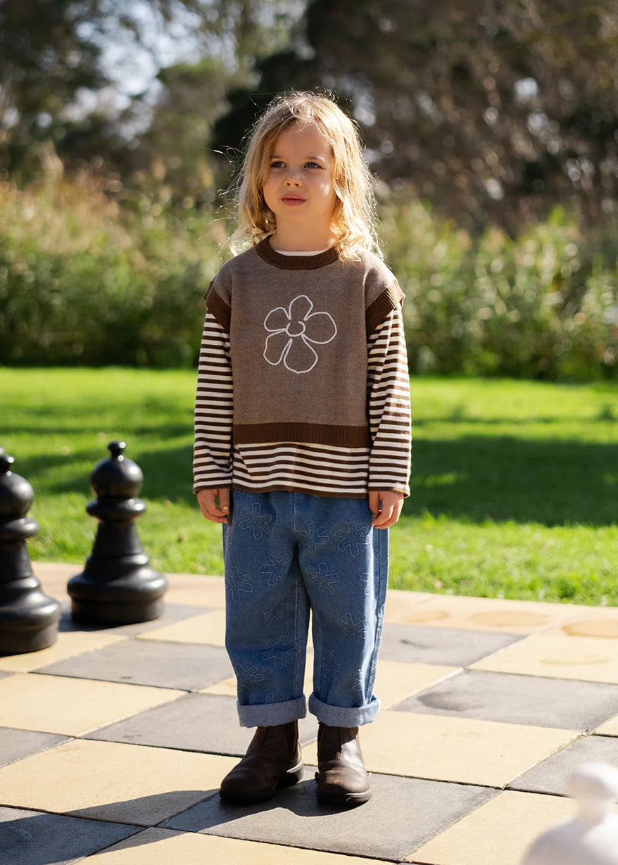 Grown Organic Fields Embroidery Knit Vest Espresso
