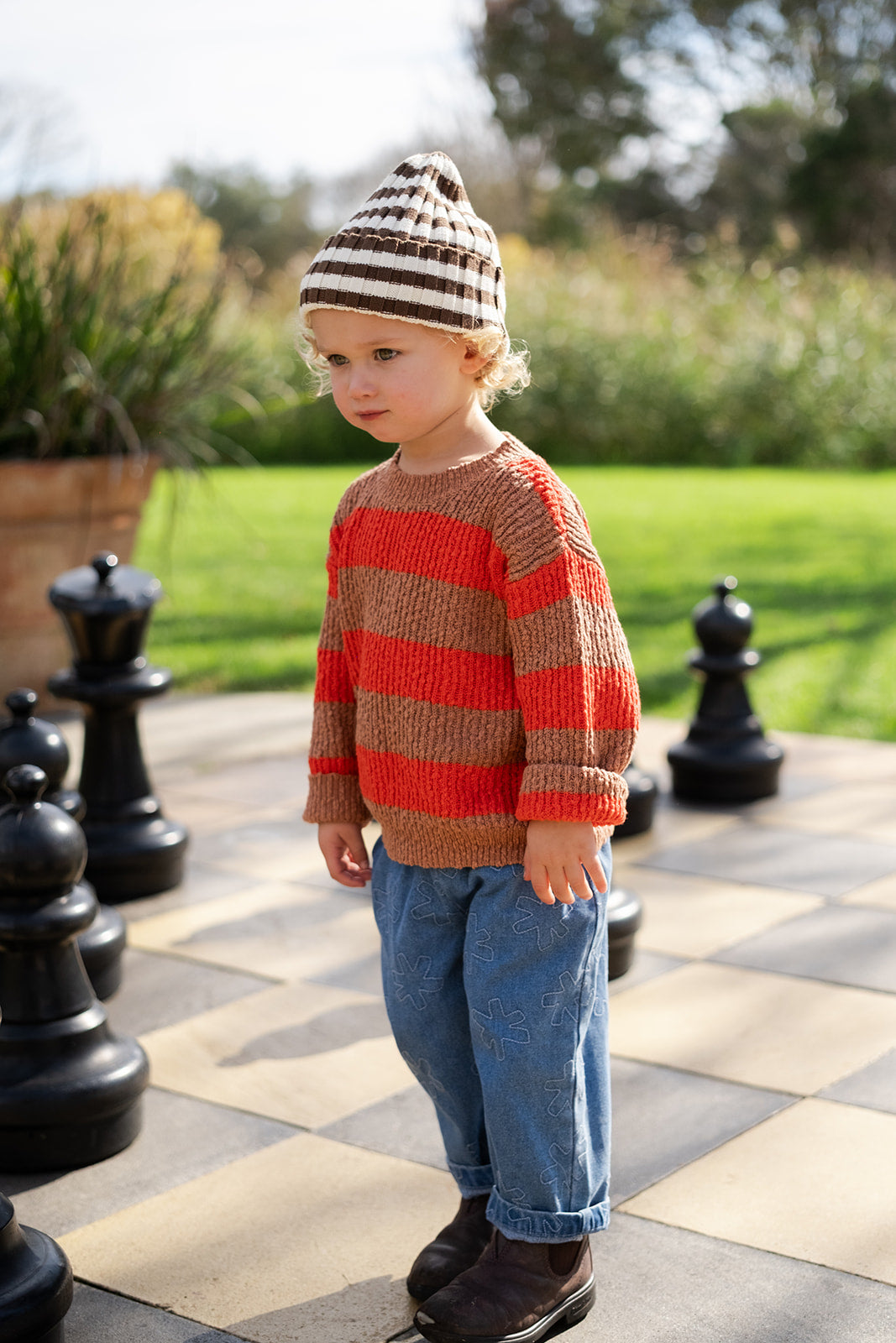 Grown Organic Striped Pixie Rib Beanie Espresso