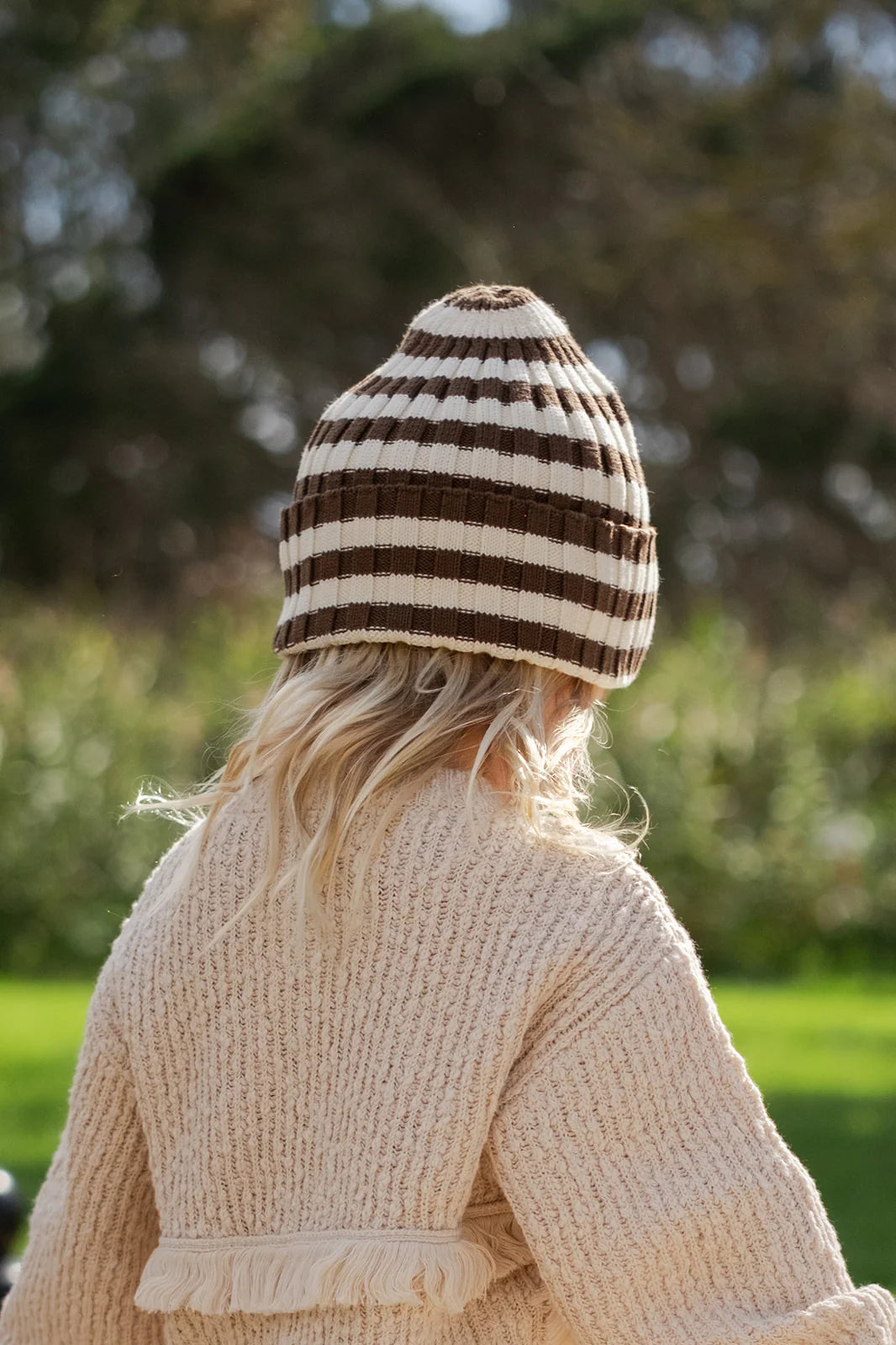 Grown Organic Striped Pixie Rib Beanie Espresso