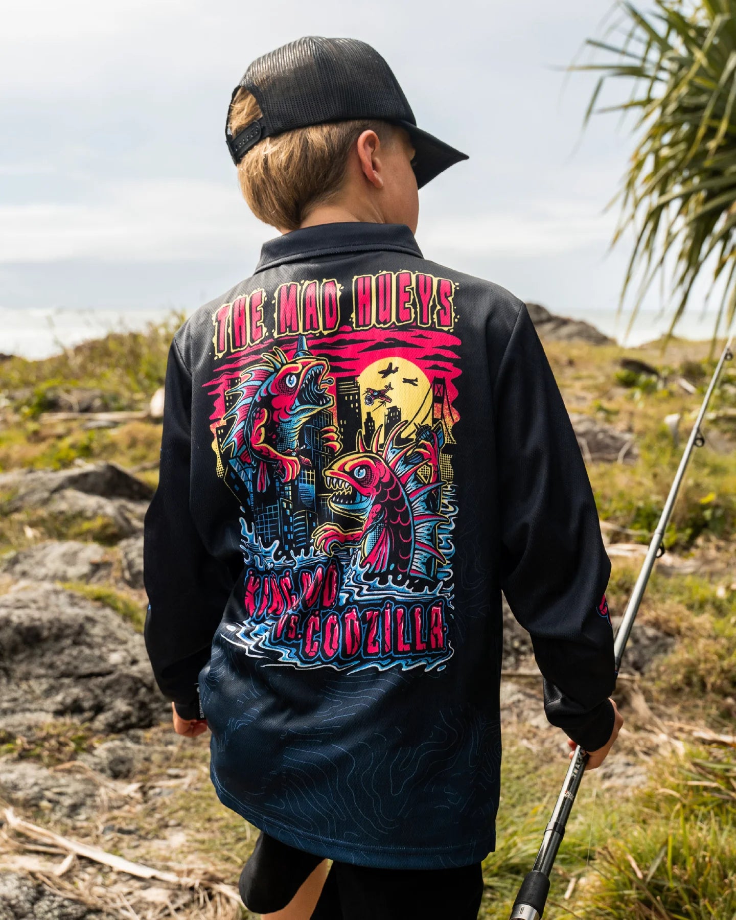 Mad Hueys King Cod Godzilla Youth UPF 50+ Fishing Jersey