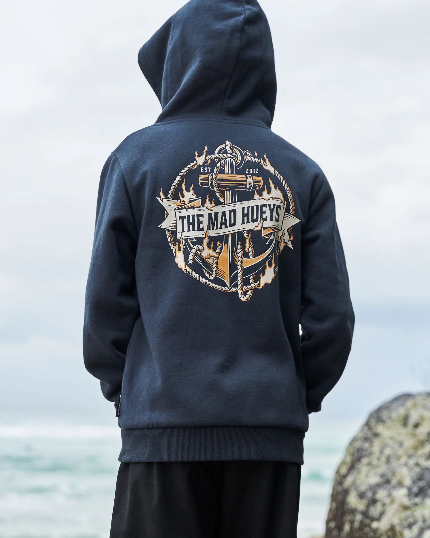Mad Hueys Flame Anchor Hooded Pullover Navy