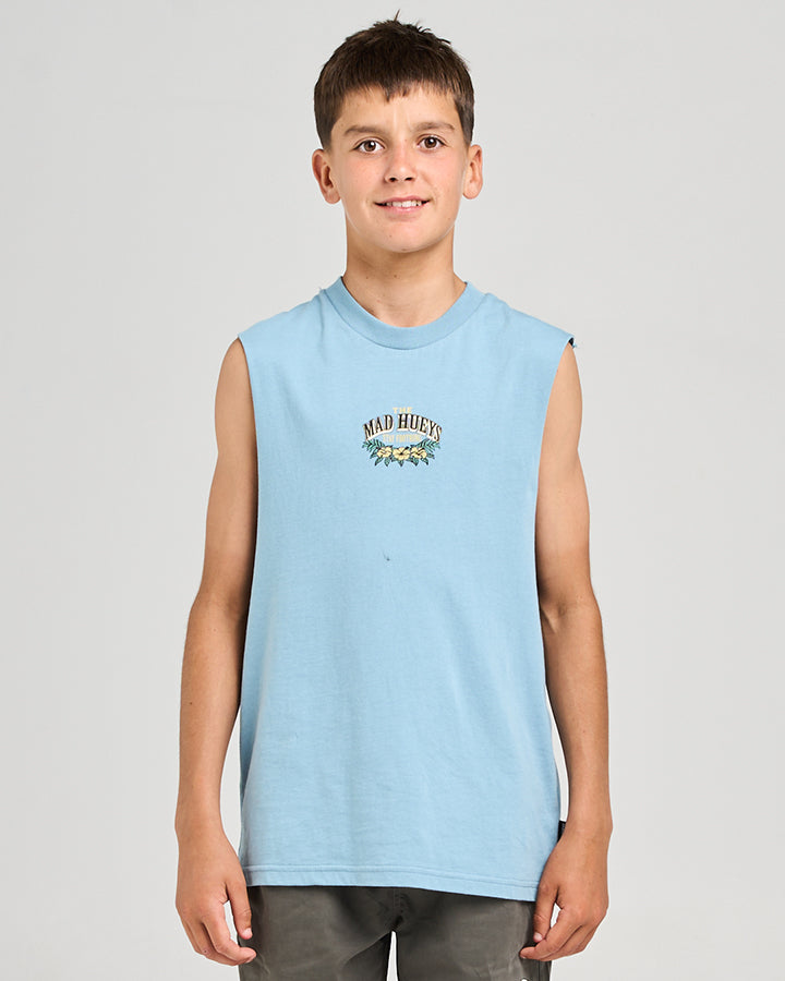 Mad Hueys Stay Frothing Muscle Tee Steel Blue