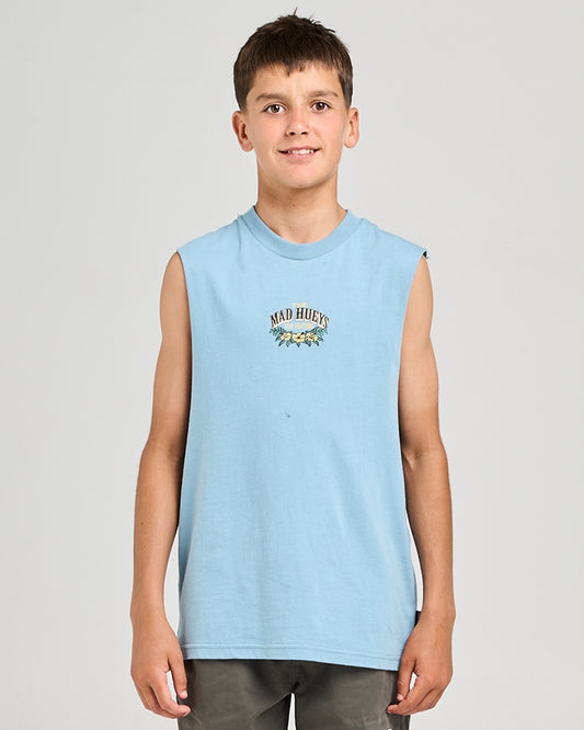 Mad Hueys Stay Frothing Muscle Tee Steel Blue