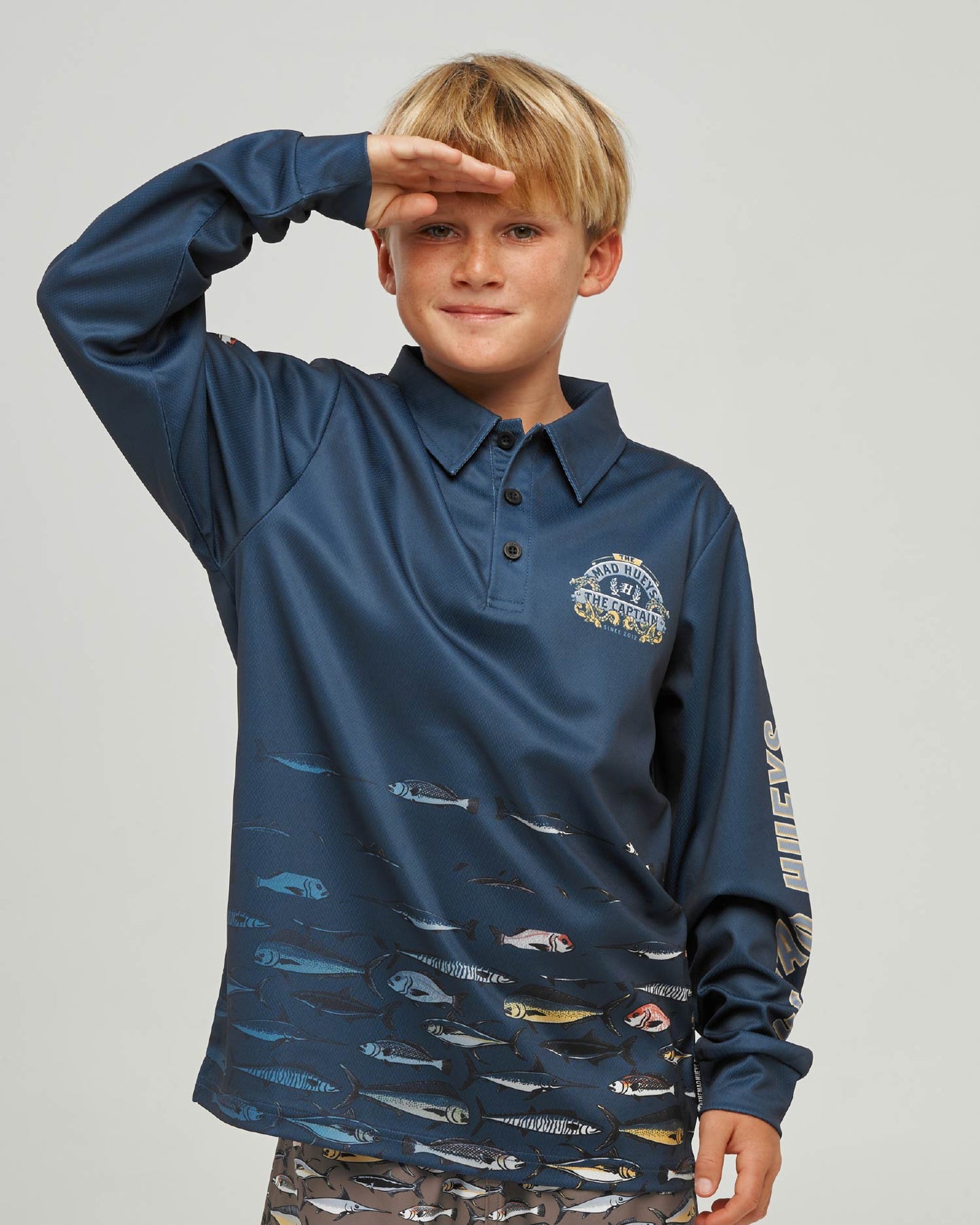 Mad Hueys Dragon Captain Youth UPF 50+ Fishing Jersey Navy