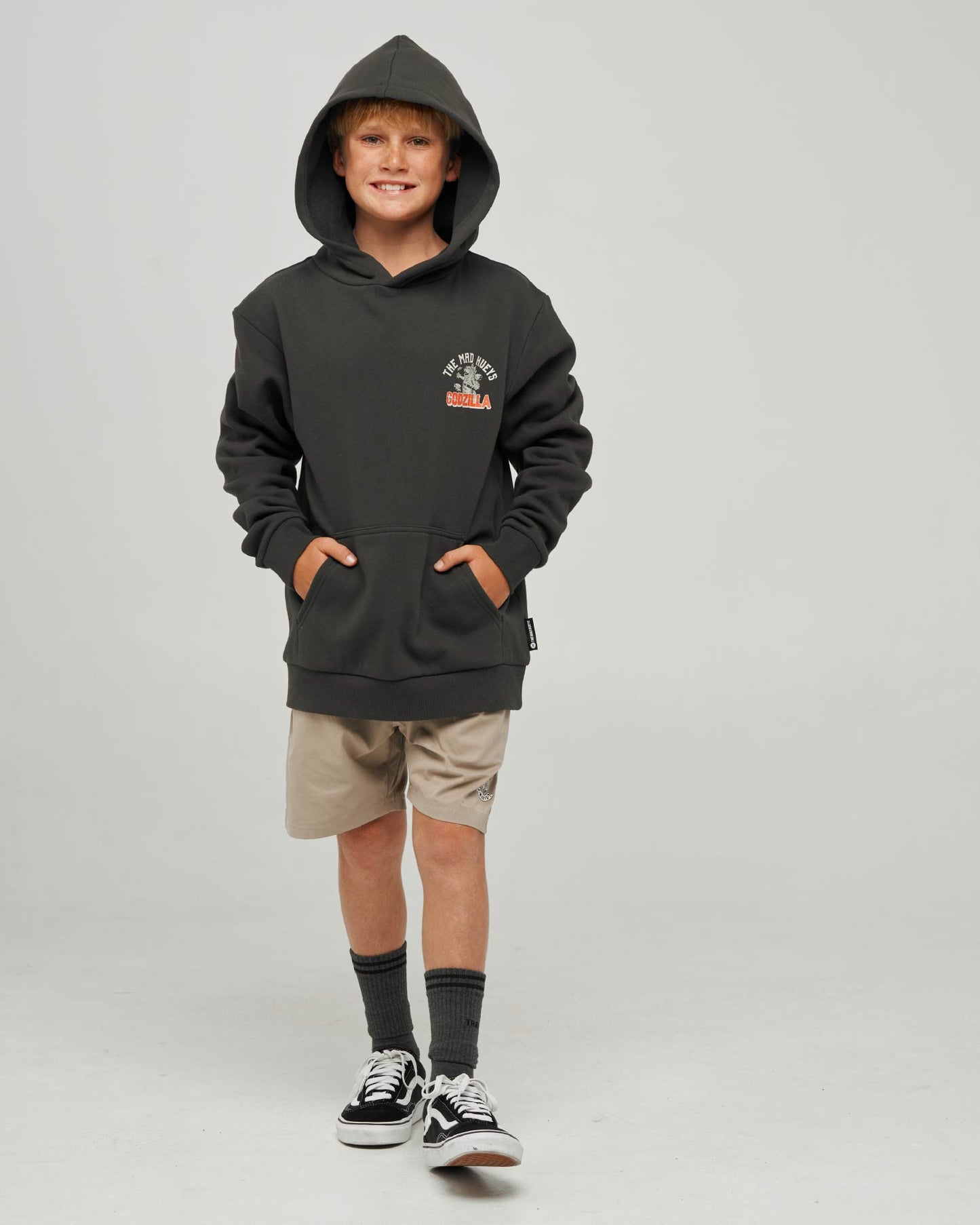 Mad Hueys Godzilla Forever Hooded Pullover Vintage Black