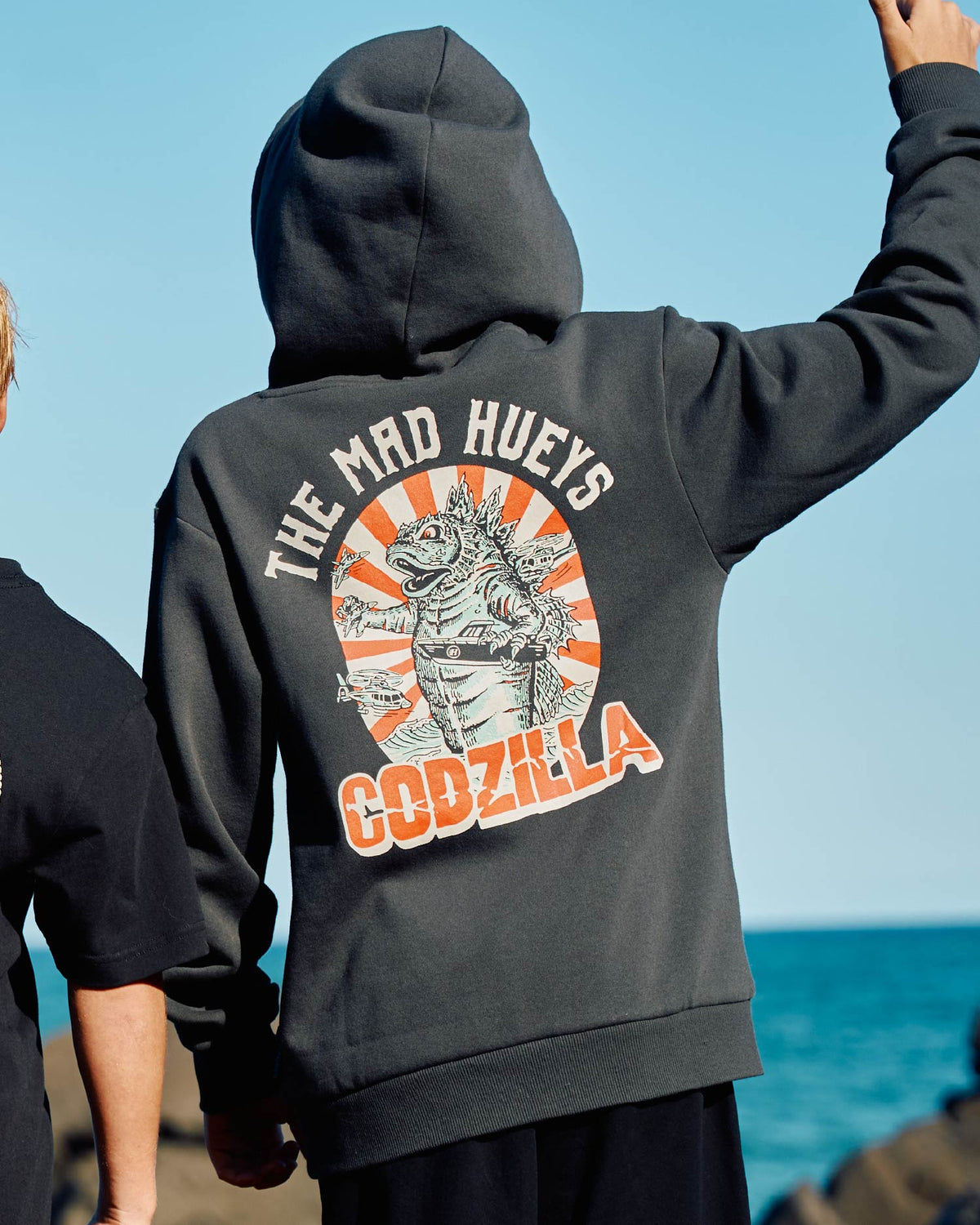 Mad Hueys Godzilla Forever Hooded Pullover Vintage Black
