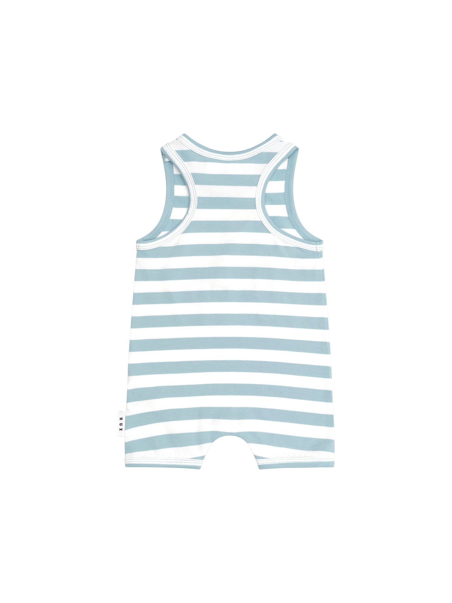 Huxbaby Construction Dino Stripe Sleeveless Romper Marine Blue/Almond Milk