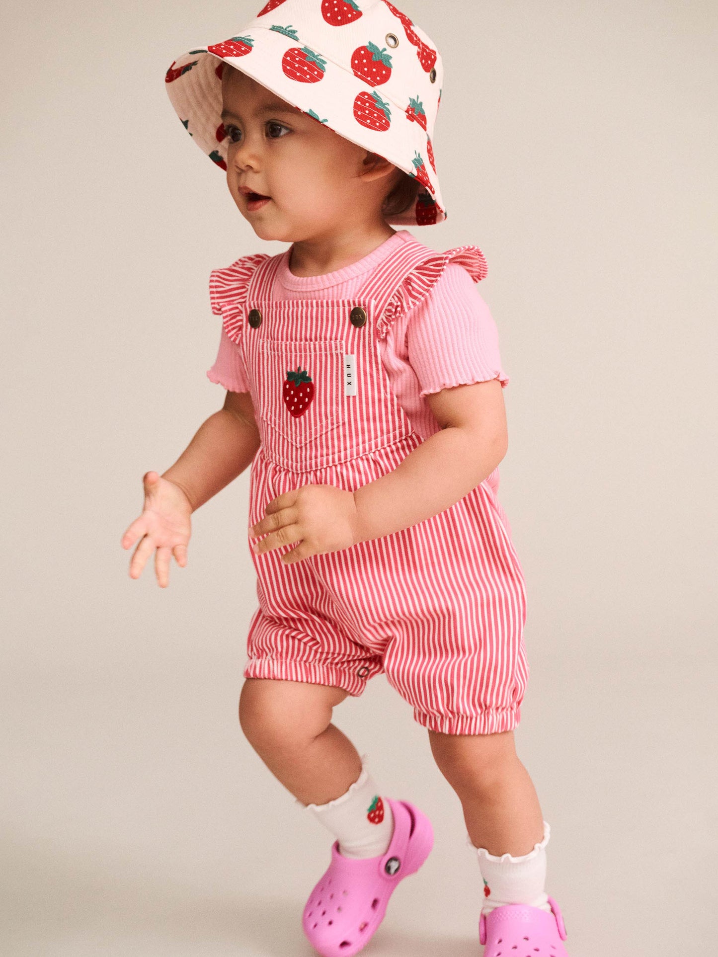 Huxbaby Strawberry Embroidery Stripe Playsuit/Overall