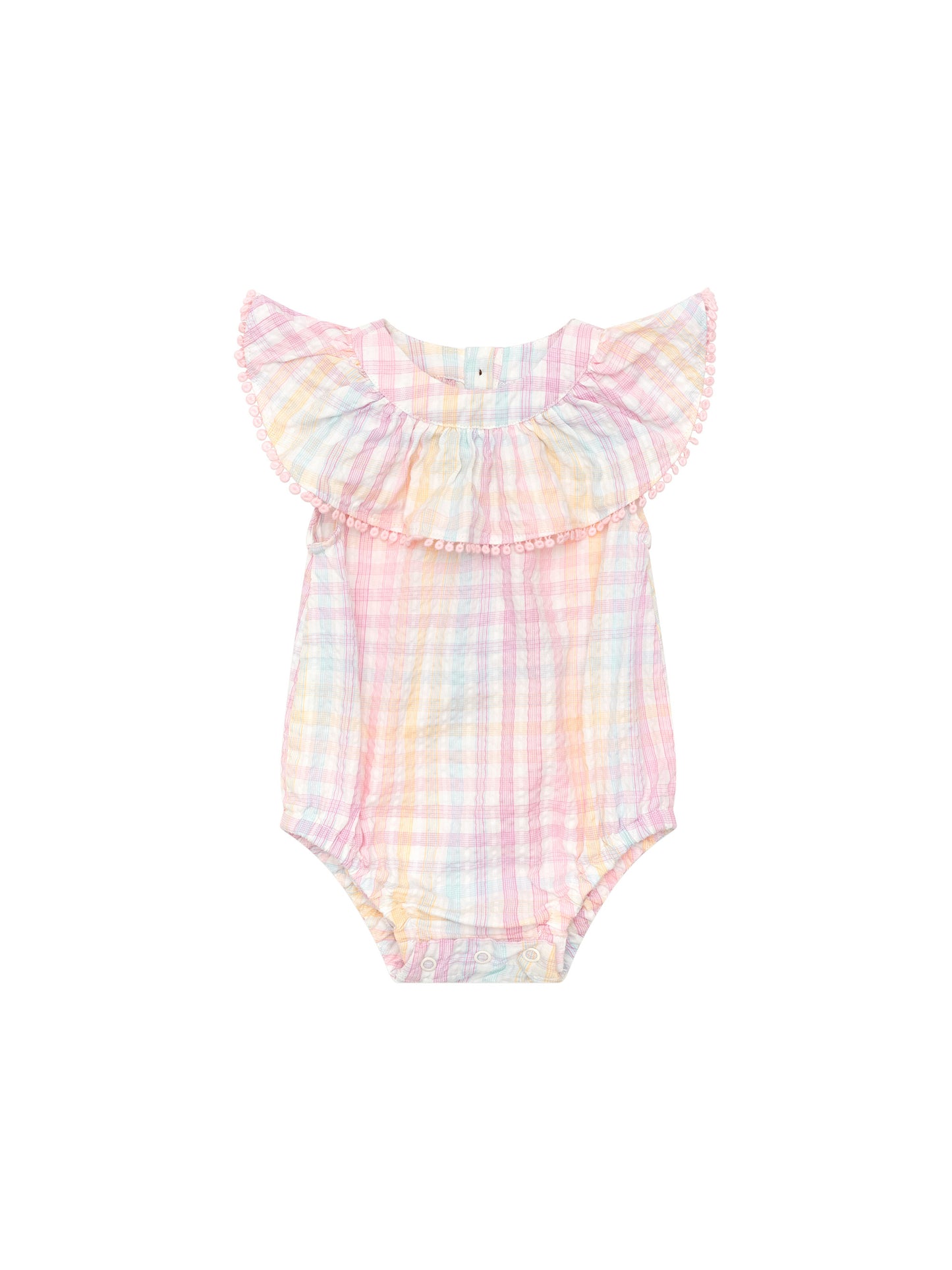 Huxbaby Rainbow Check Frill Onesie Rainbow Check