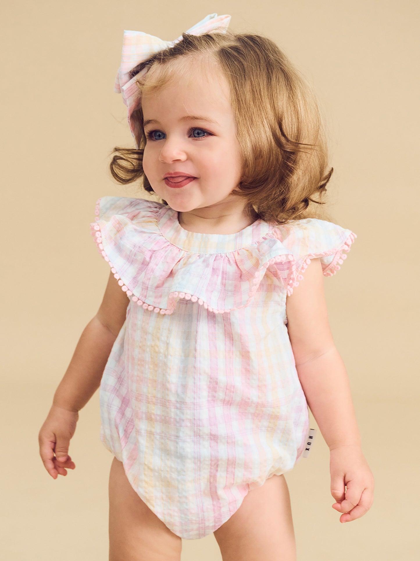 Huxbaby Rainbow Check Frill Onesie Rainbow Check