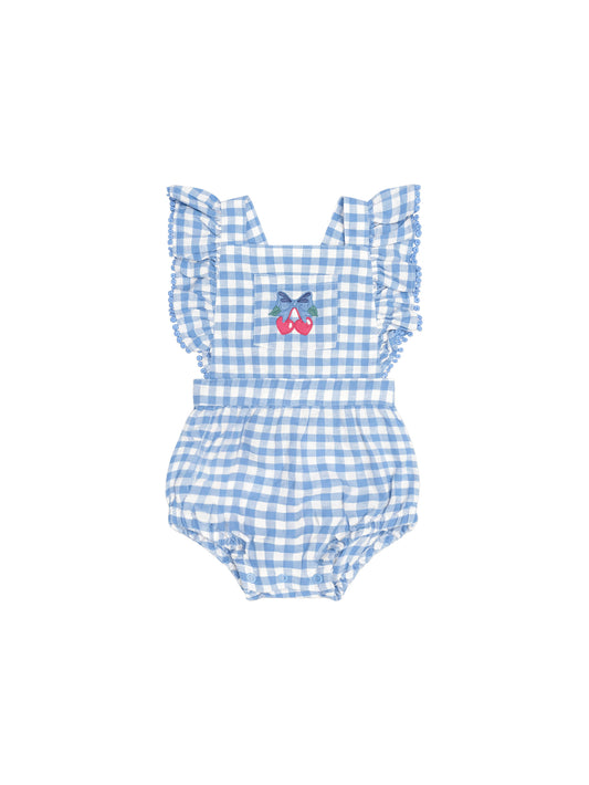 Huxbaby Dusty Blue Gingham Bow Playsuit