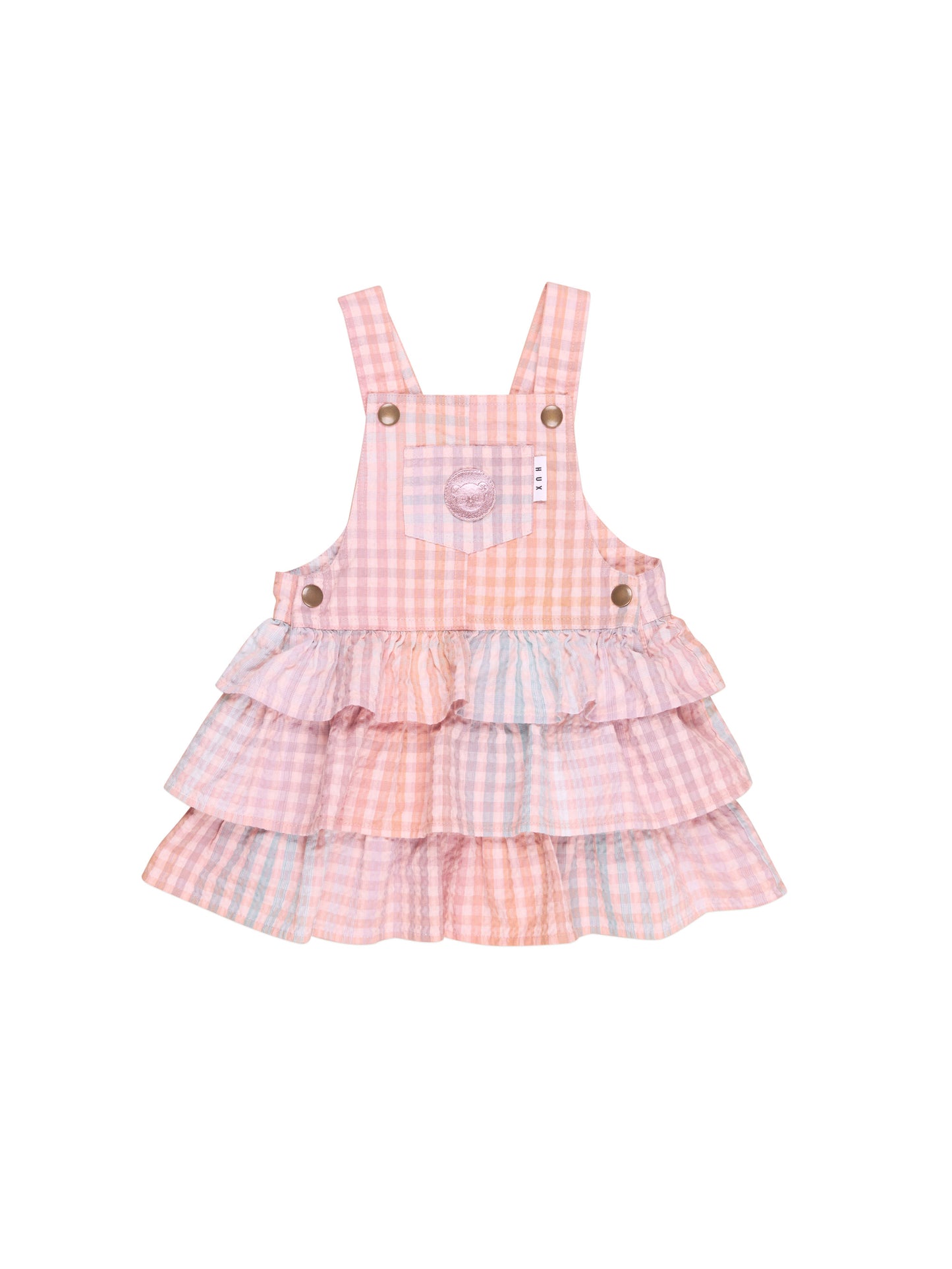 Huxbaby Rainbow Check Frill Overall Dress