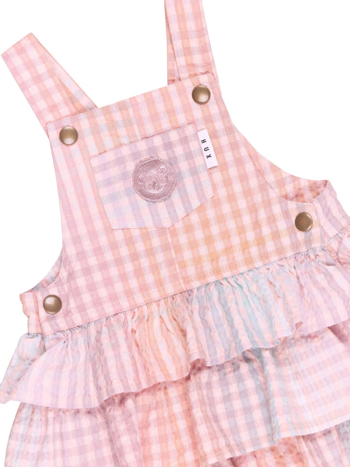 Huxbaby Rainbow Check Frill Overall Dress