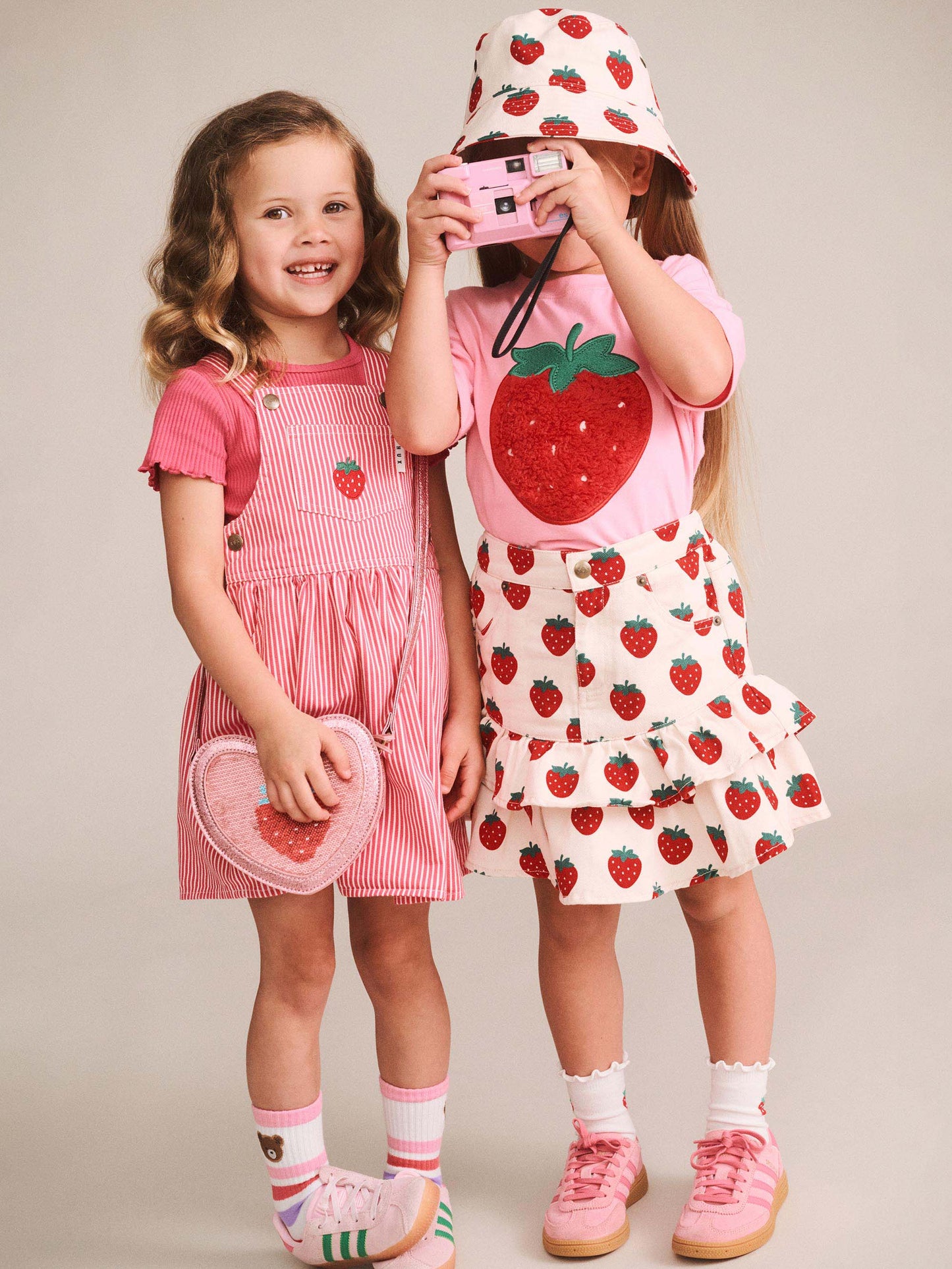 Huxbaby Strawberry Embroidery Stripe Pinafore