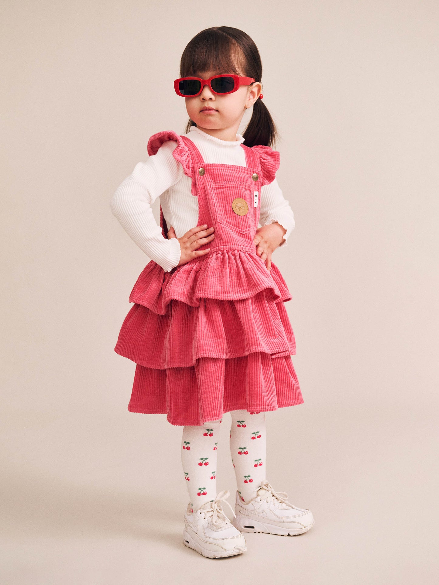 Huxbaby Classic Tiered Cord Pinafore Cherry