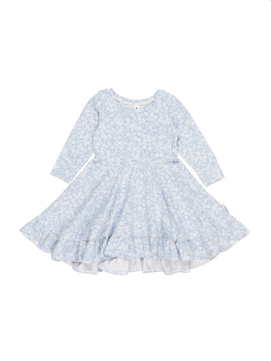 Huxbaby Unicorn Surprise Long Sleeve Swing Dress Dusty Blue