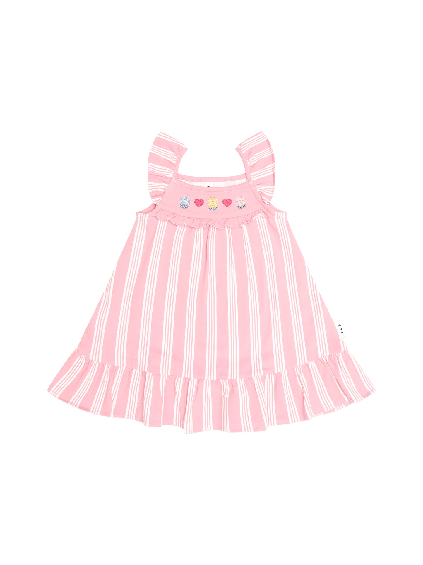 Huxbaby Floral Embroidery Stripe Dress Vintage Pink | Almond Milk