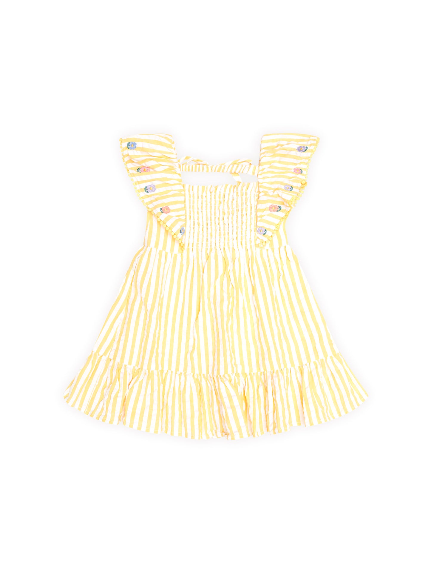 Huxbaby Flower Field Stripe Shirred Dress Golden | Almond Milk