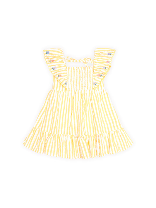 Huxbaby Flower Field Stripe Shirred Dress Golden | Almond Milk