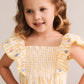 Huxbaby Flower Field Stripe Shirred Dress Golden | Almond Milk