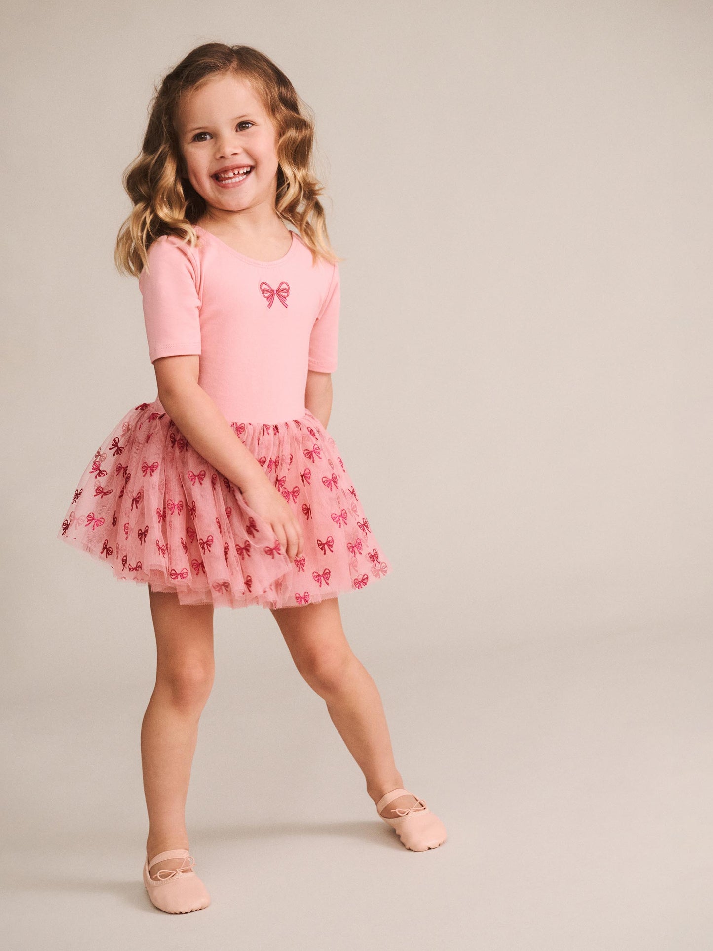 Huxbaby Glitter Bow Tutu Tulle Dress Vintage Pink