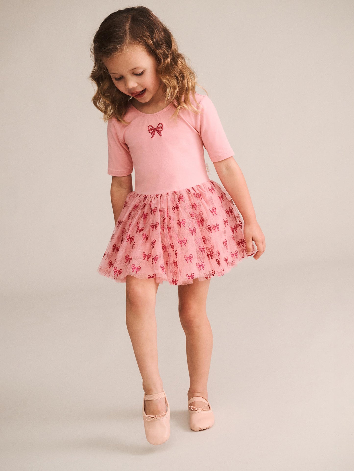 Huxbaby Glitter Bow Tutu Tulle Dress Vintage Pink