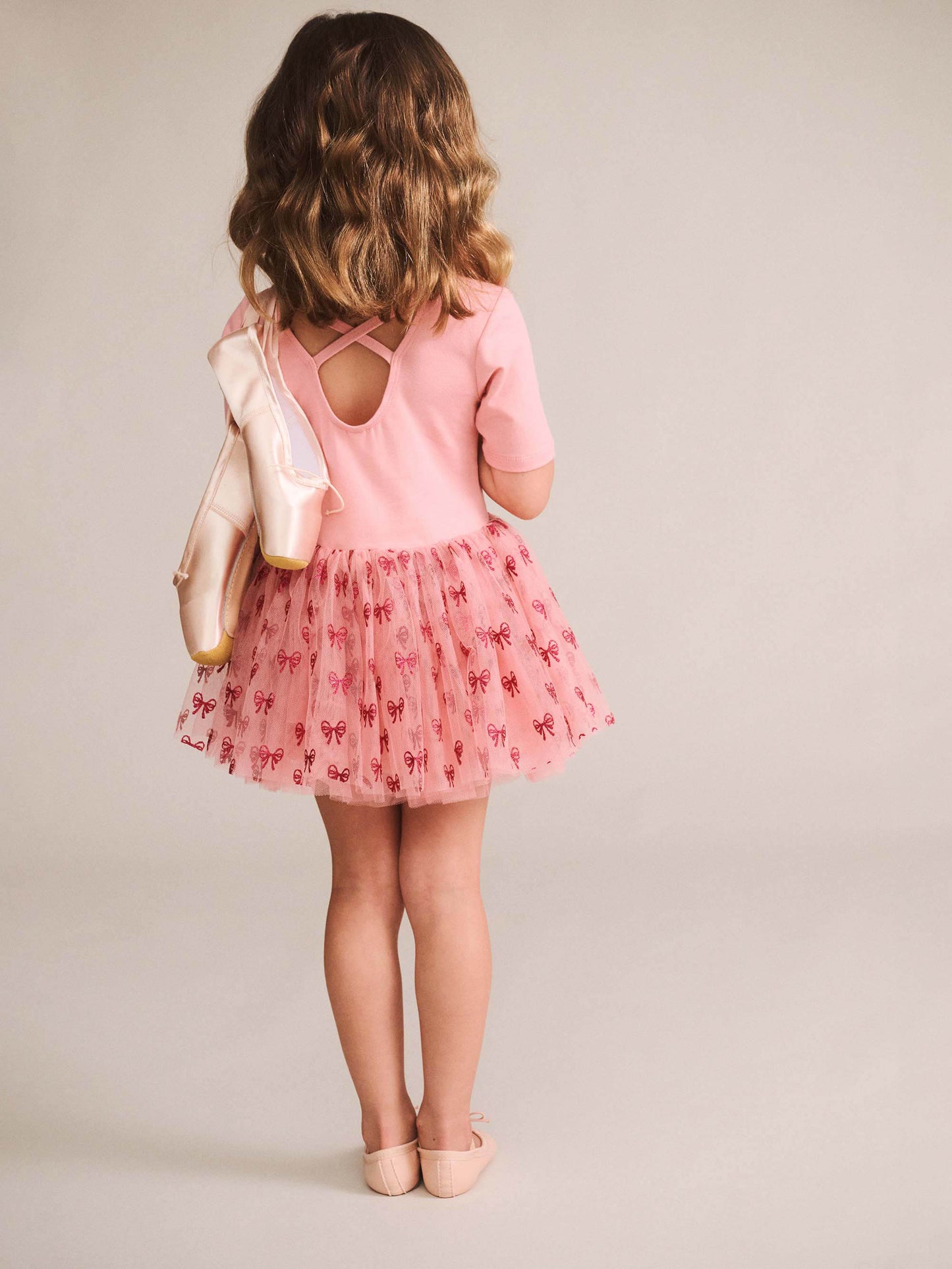 Huxbaby Glitter Bow Tutu Tulle Dress Vintage Pink