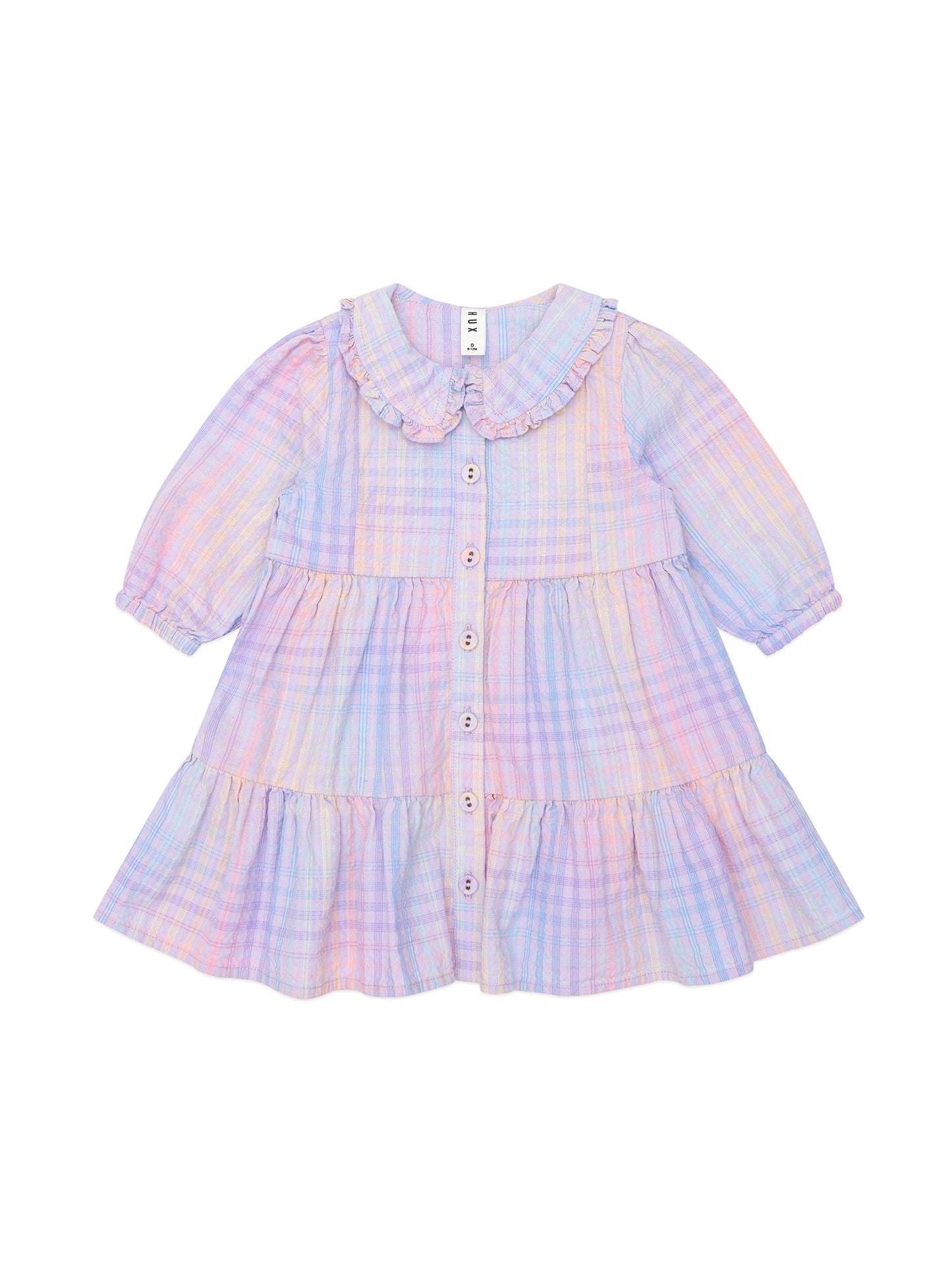 Huxbaby Rainbow Check Long Sleeve Frill Dress