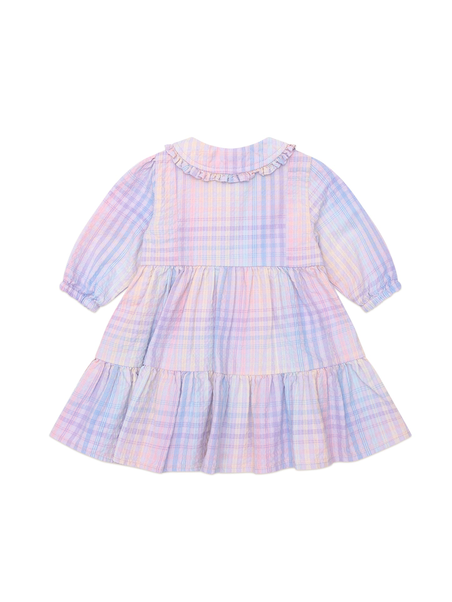 Huxbaby Rainbow Check Long Sleeve Frill Dress