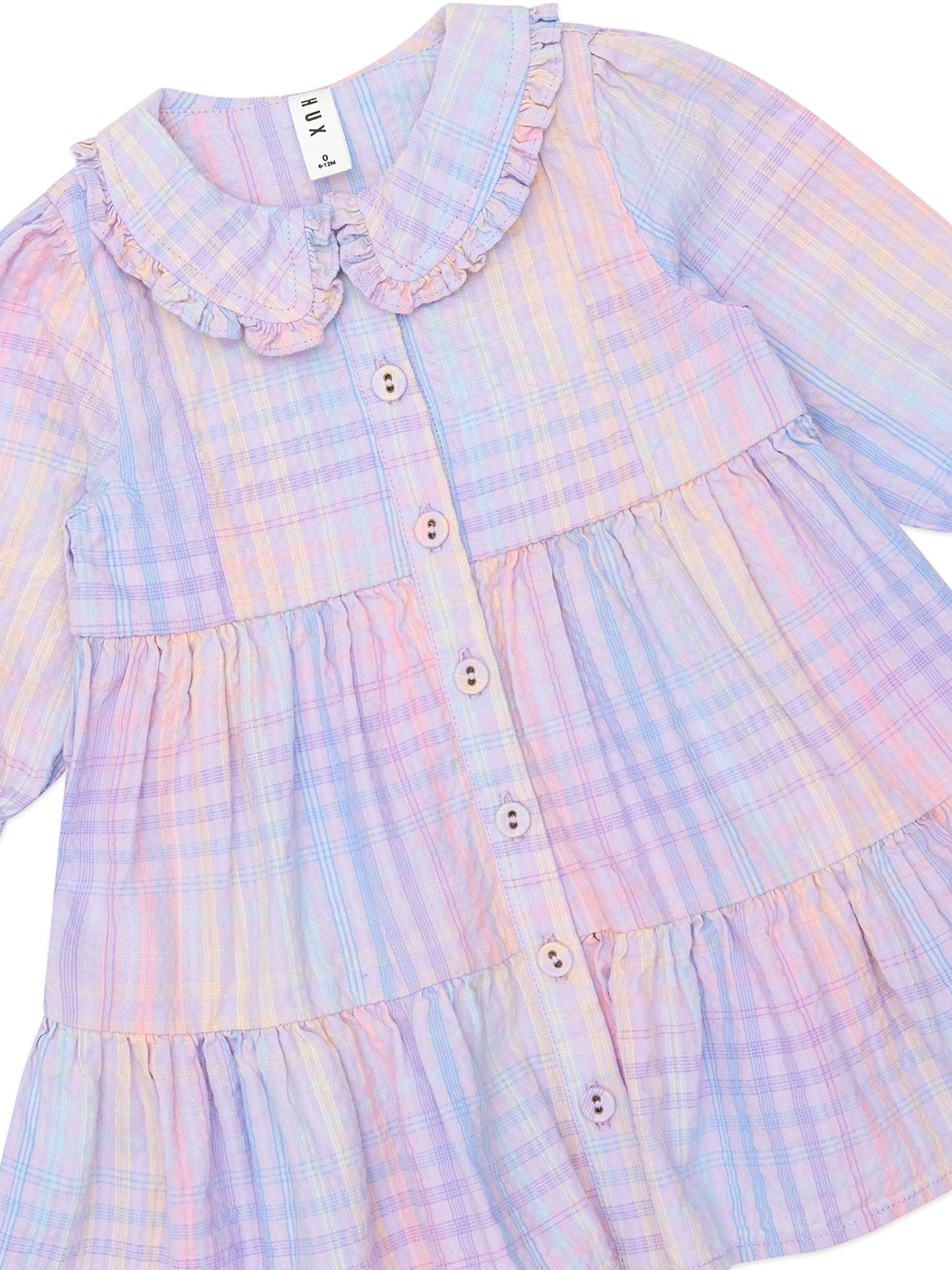 Huxbaby Rainbow Check Long Sleeve Frill Dress