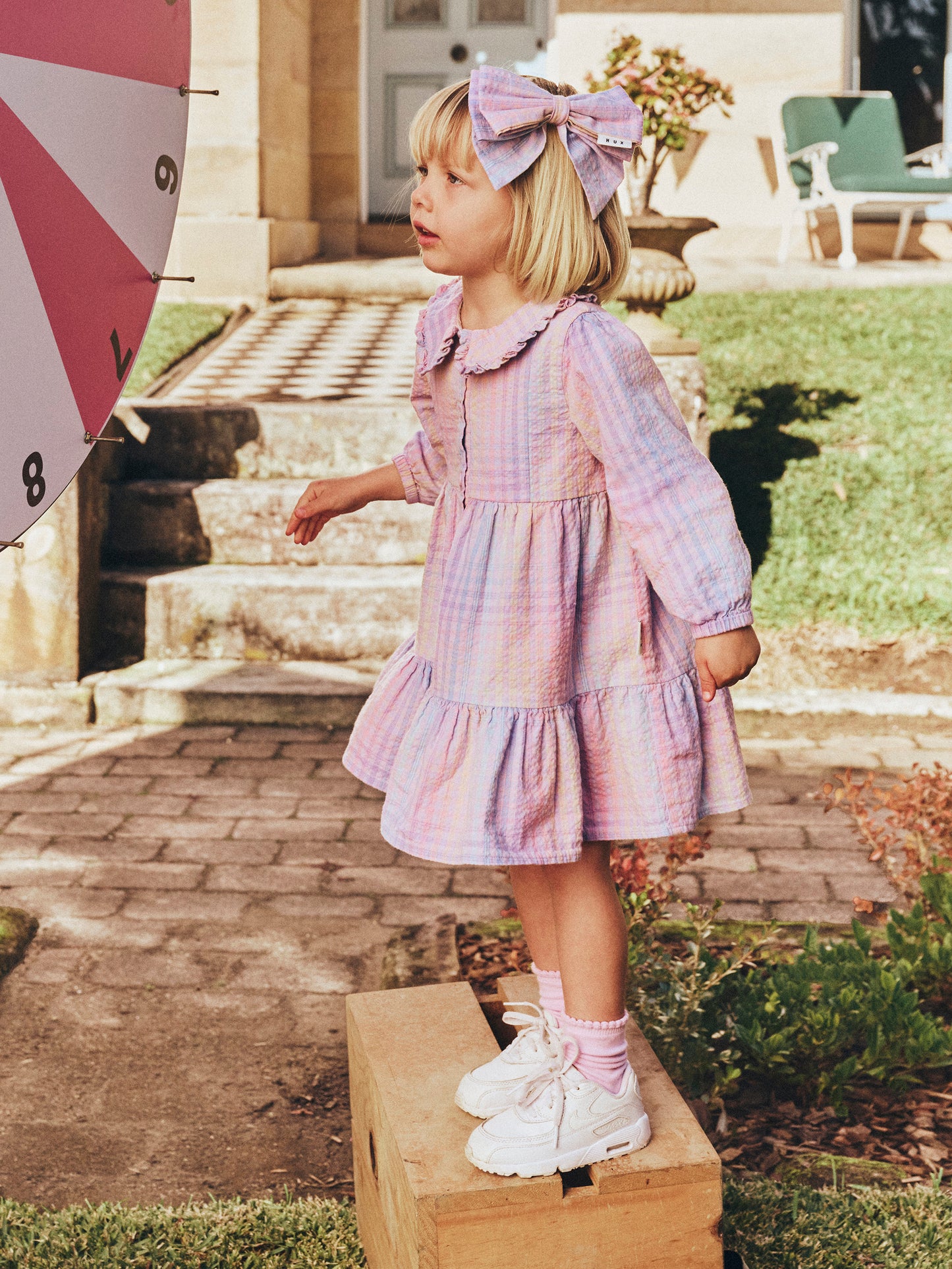 Huxbaby Rainbow Check Long Sleeve Frill Dress