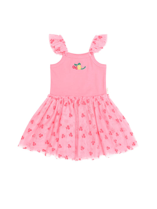 Huxbaby Tropical Fruit Embroidered Sleeveless Tulle Dress