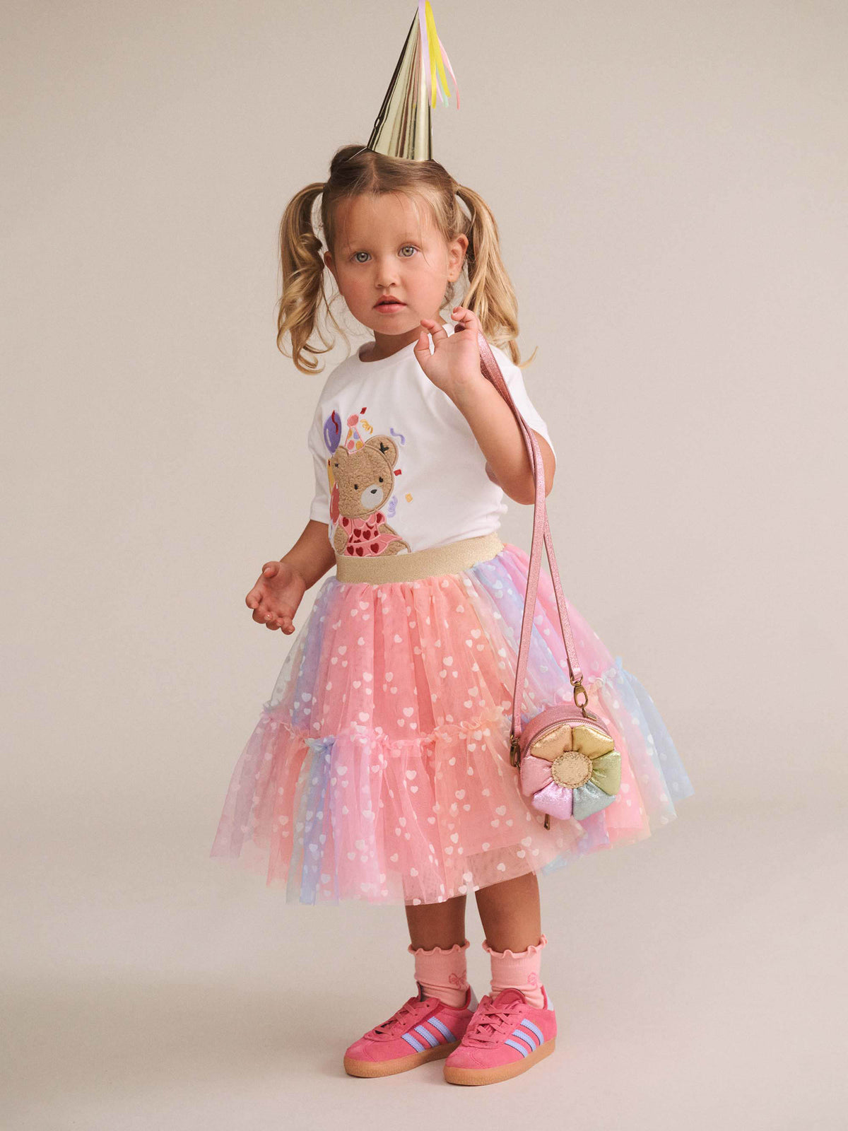 Huxbaby Rainbow Flocked Hearts Tiered Skirt