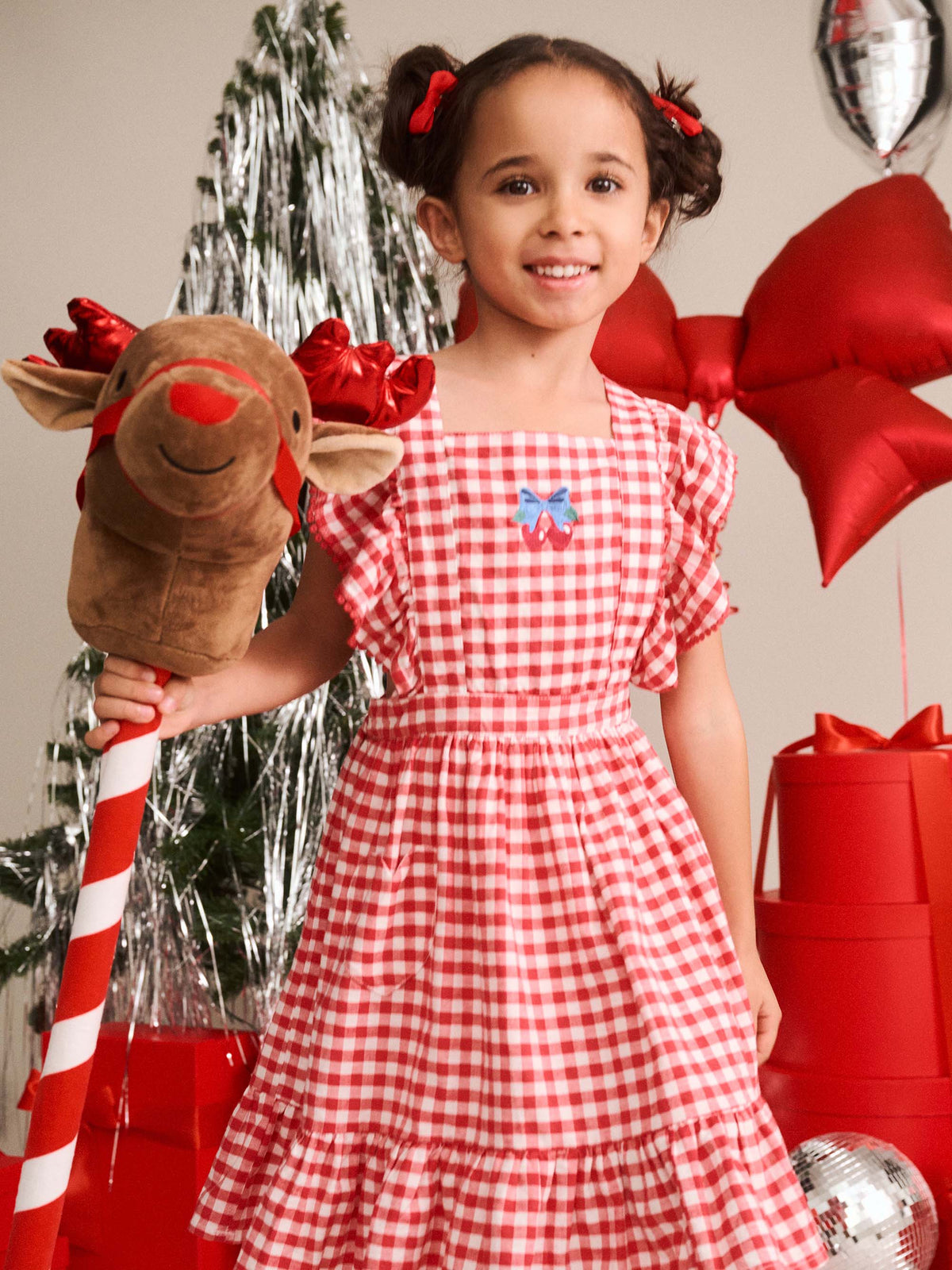 Huxbaby Cherry Bow Gingham Pinafore