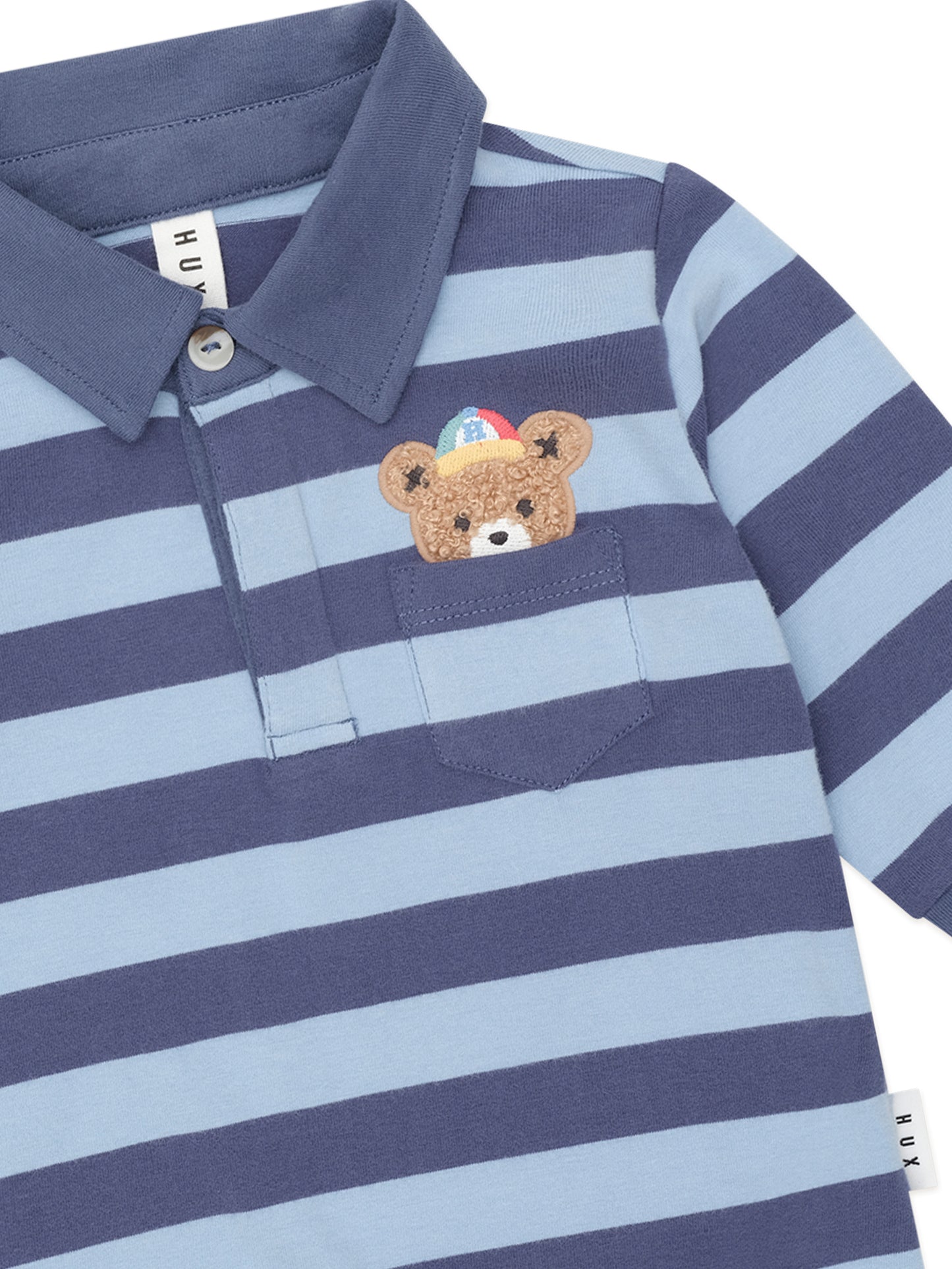 Huxbaby Peeping Hux Blue Stripe Long Sleeve Polo