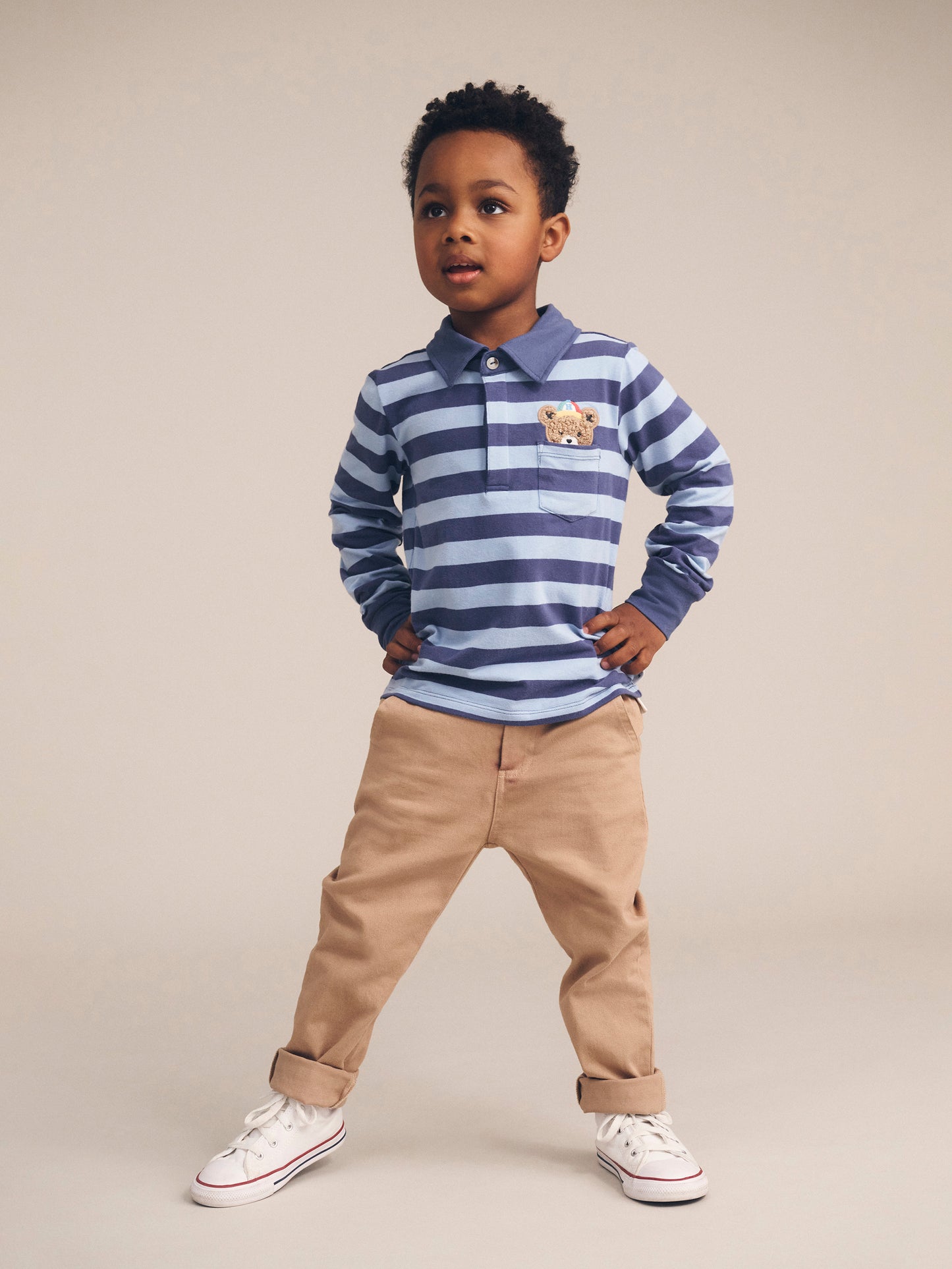 Huxbaby Peeping Hux Blue Stripe Long Sleeve Polo