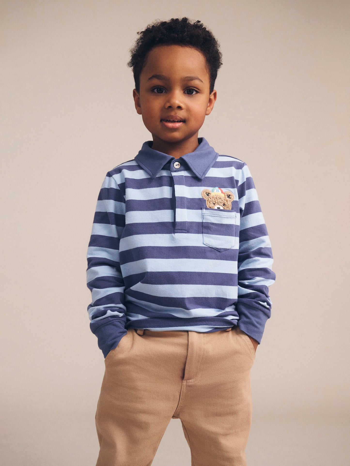 Huxbaby Peeping Hux Blue Stripe Long Sleeve Polo