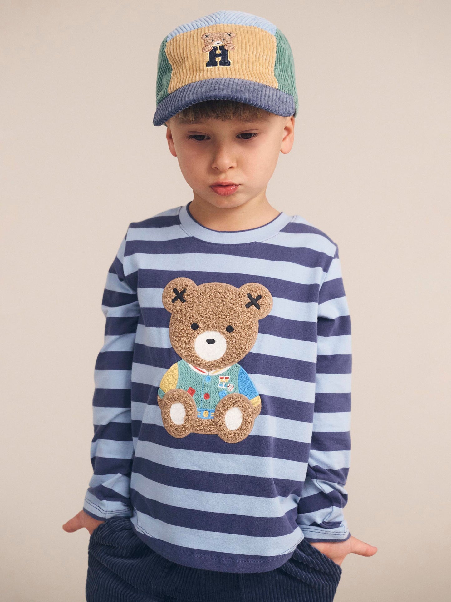 Huxbaby Furry Hux Blue Stripe Bear Long Sleeve Top