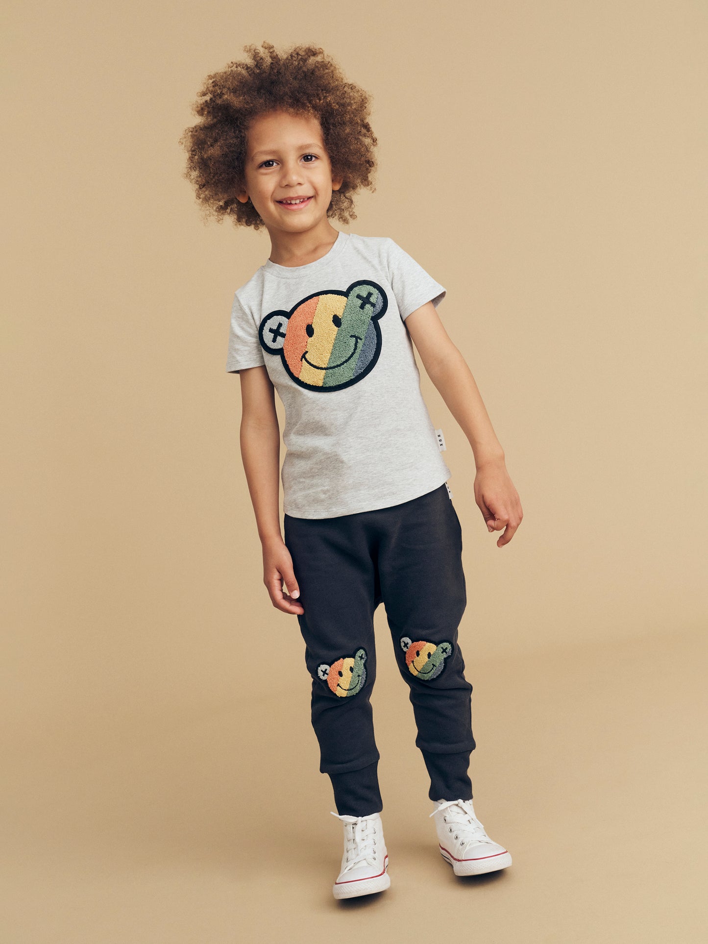 Huxbaby Smiley Rainbow T-Shirt Grey Marle