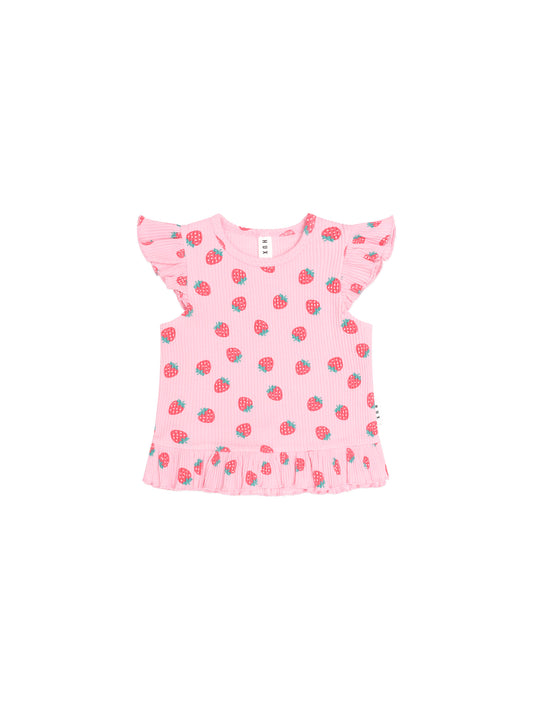 Huxbaby Strawberry Print Rin Peplum Tee