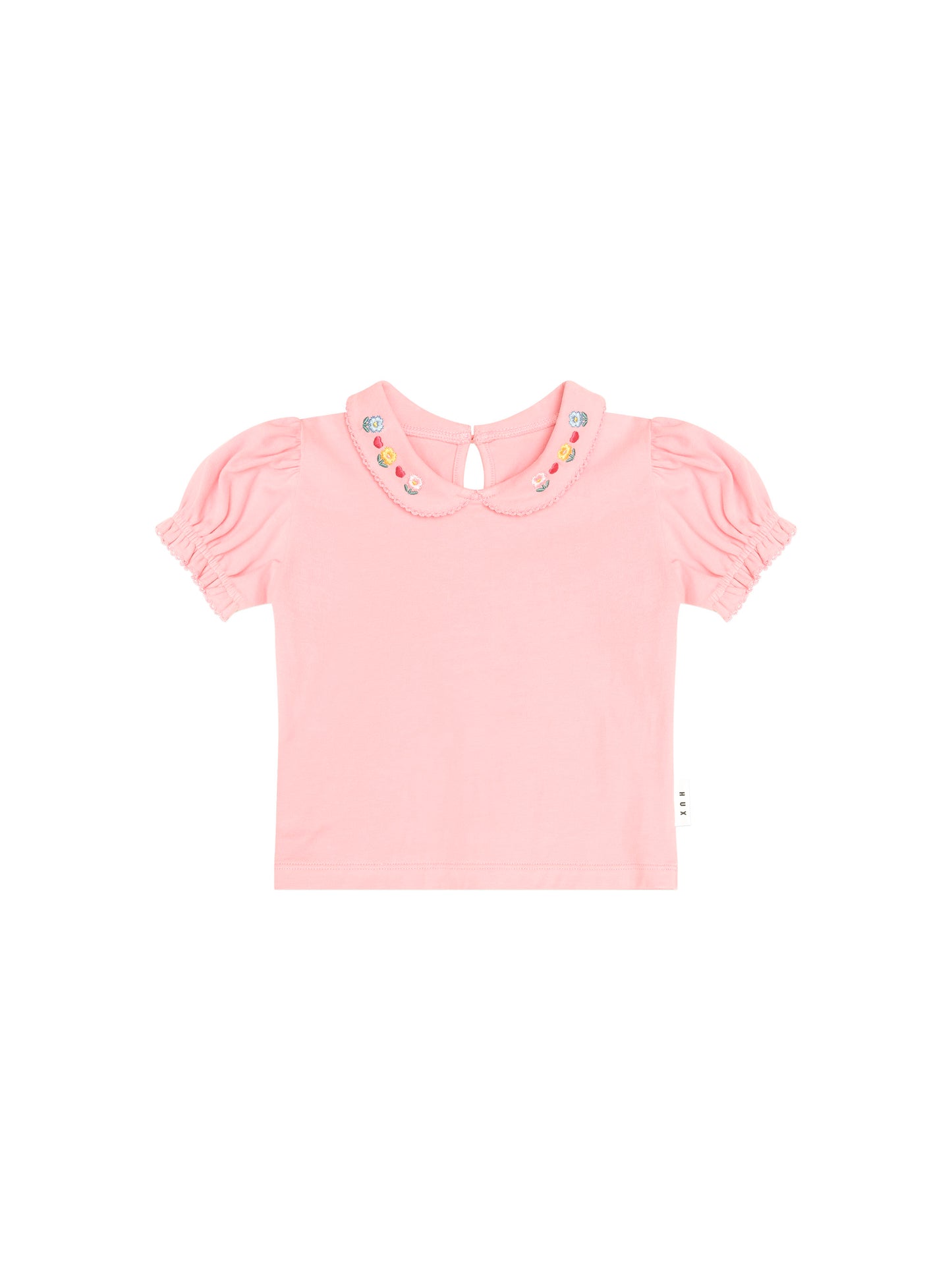 Huxbaby Floral Collar Puff Short Sleeve Tee Vintage Pink