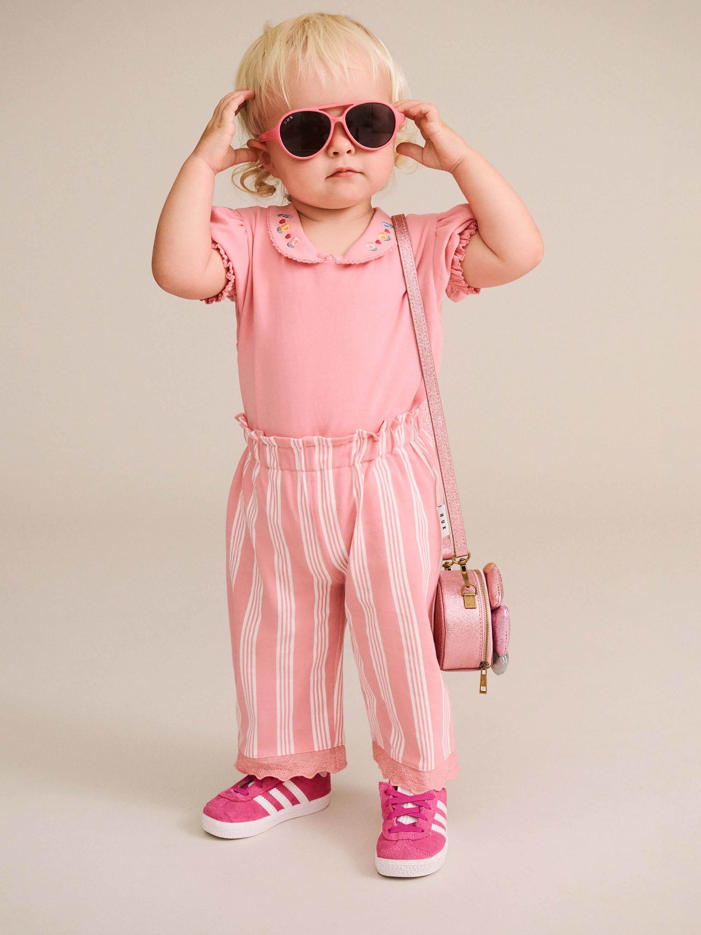Huxbaby Floral Collar Puff Short Sleeve Tee Vintage Pink