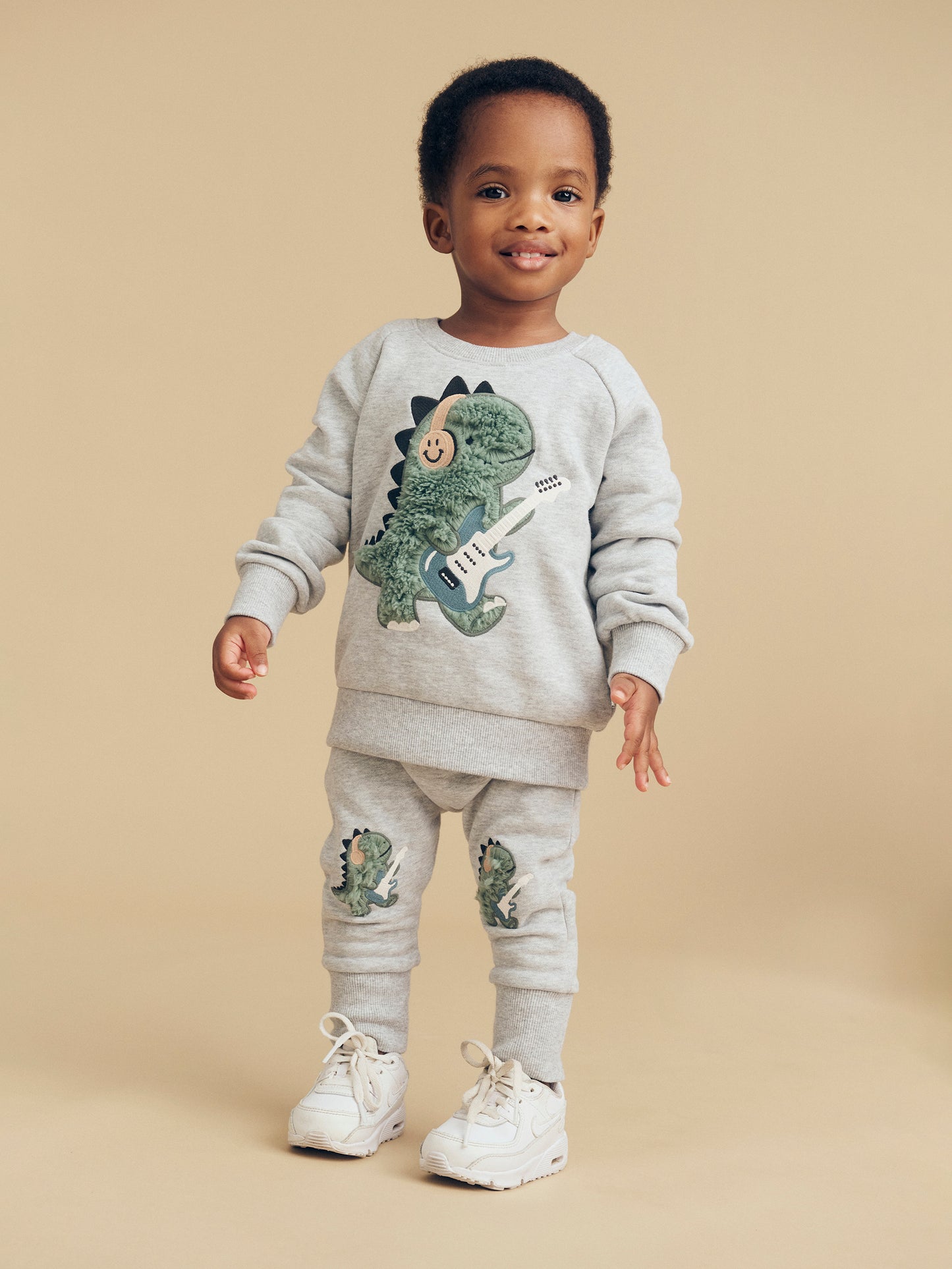 Huxbaby Furry Dino Sweatshirt Grey Marle