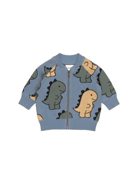 Huxbaby T-Rex Knit Bomber Dino Blue