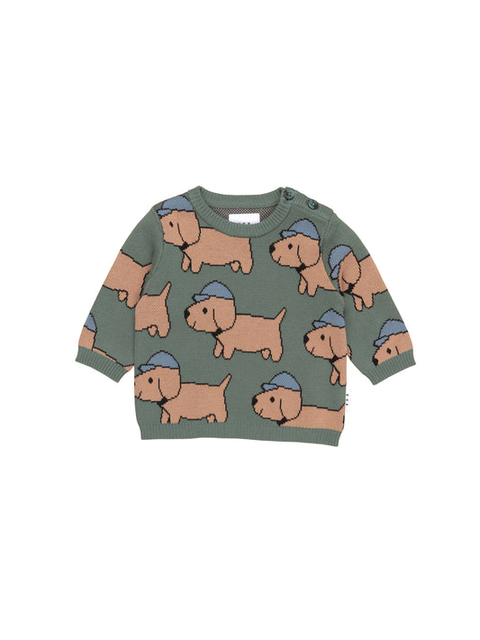 Huxbaby Dog Knit Jumper Light Spruce