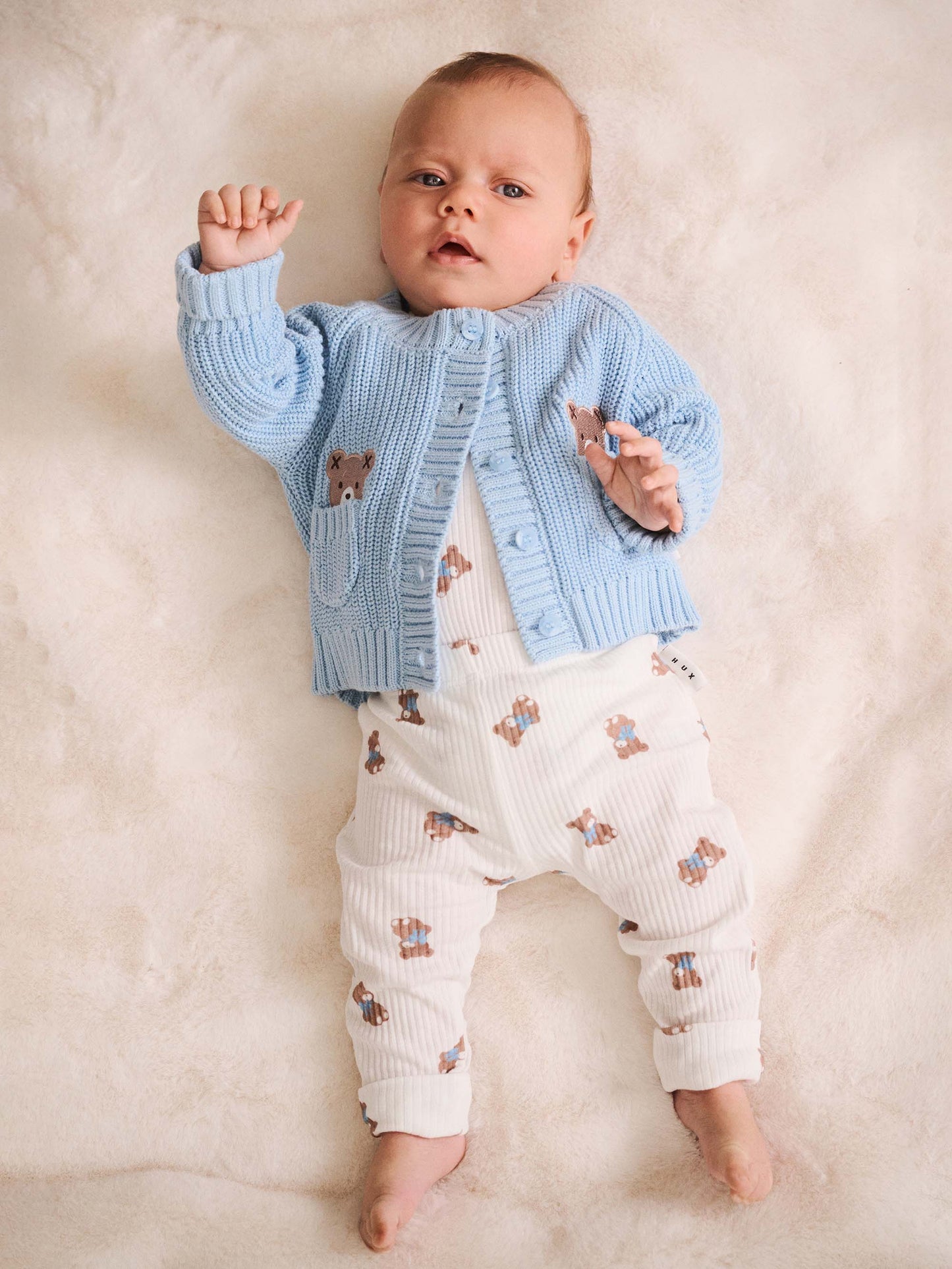 Huxbaby Fisherman Cardigan Baby Blue