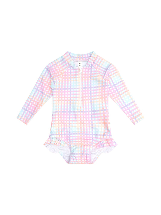 Huxbaby Rainbow Check Frill Zip Swimsuit Rainbow Check