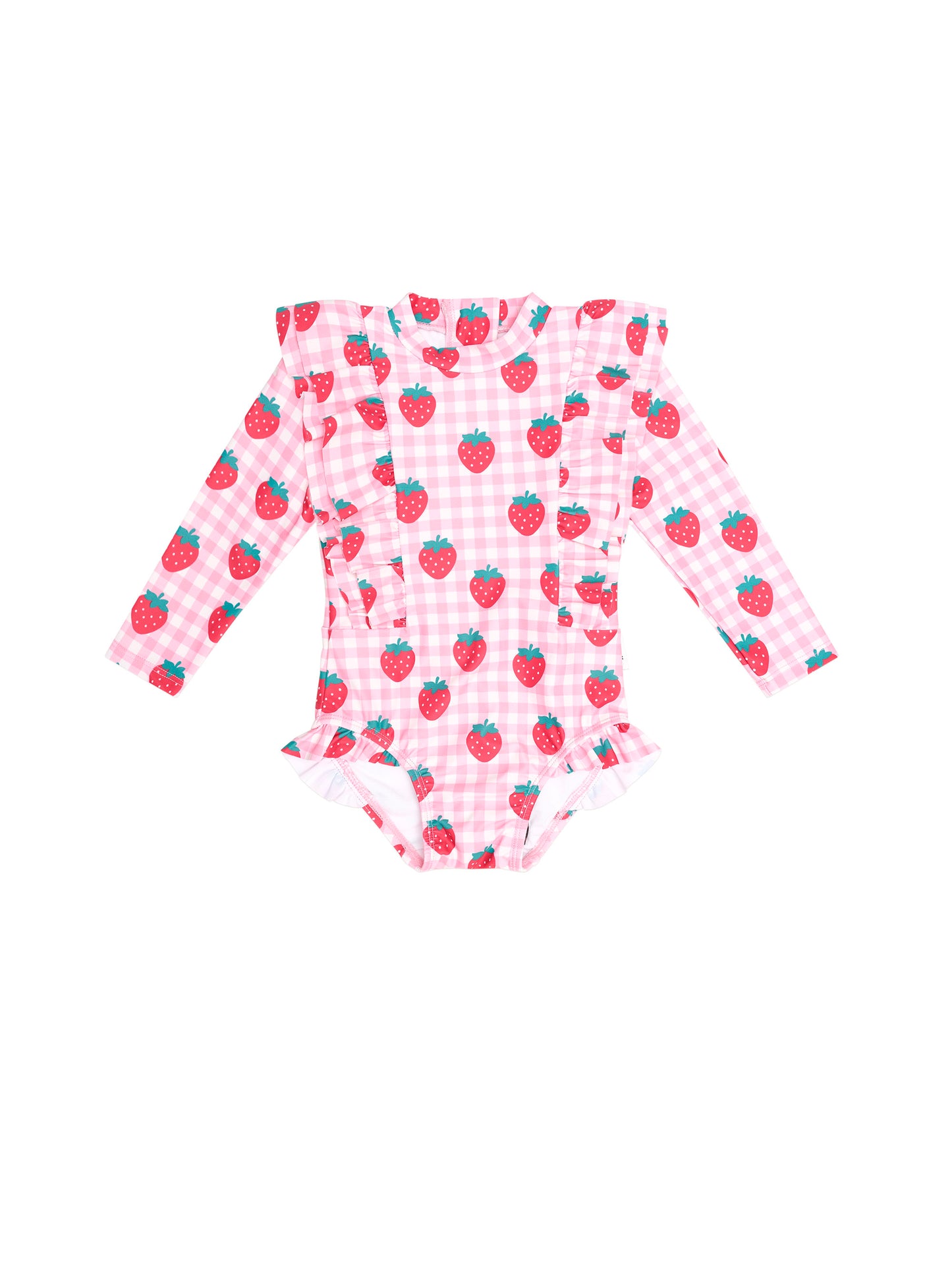 Huxbaby Strawberry Check Frill Long Sleeve Swimsuit