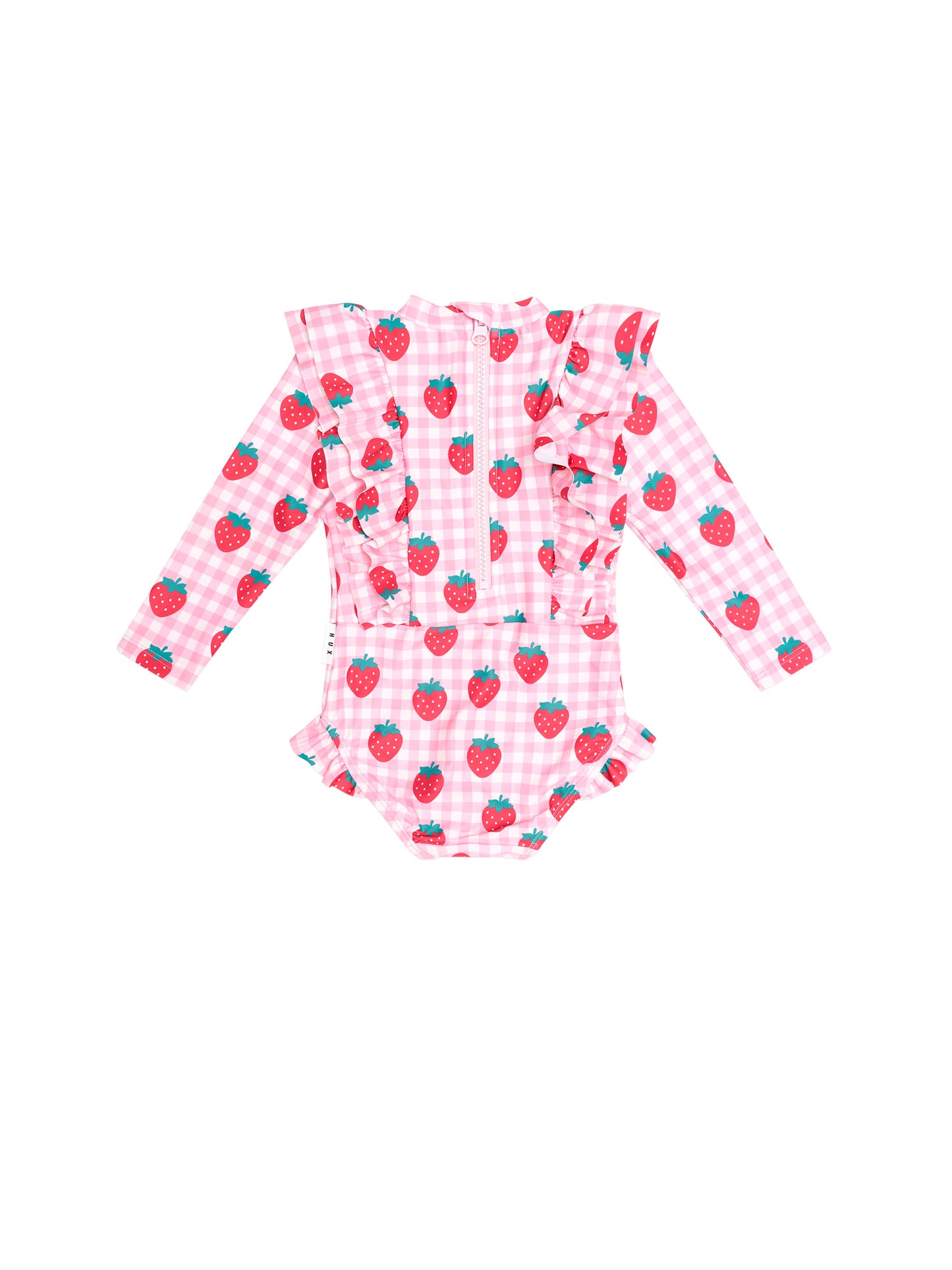 Huxbaby Strawberry Check Frill Long Sleeve Swimsuit
